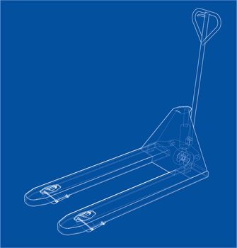 Hand pallet truck. 3d illustration. Wire-frame style