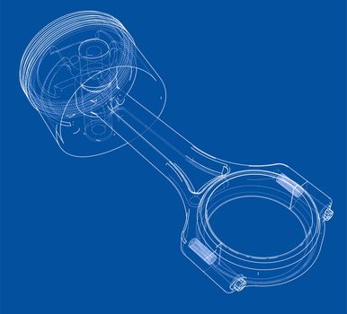 Sketch of piston. 3d illustration. Wire-frame style