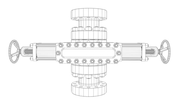 Blowout preventer. Wire frame style. 3d illustration. Concept of the oil industry