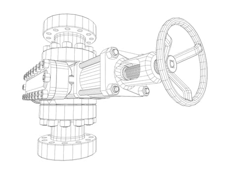 Blowout preventer. Wire frame style. 3d illustration. Concept of the oil industry