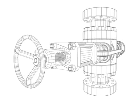 Blowout preventer. Wire frame style. 3d illustration. Concept of the oil industry