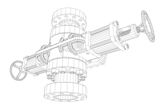 Blowout preventer. Wire frame style. 3d illustration. Concept of the oil industry