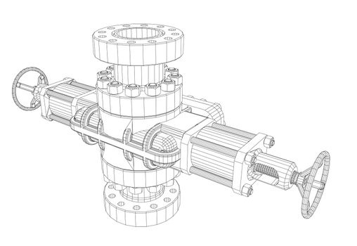 Blowout preventer. Wire frame style. 3d illustration. Concept of the oil industry