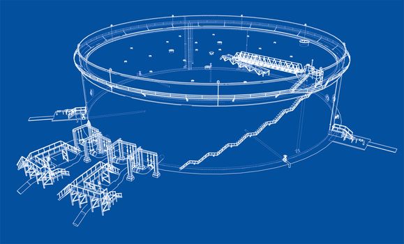 Oil storage tank. 3d illustration. Wire-frame style