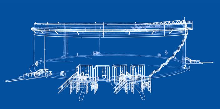 Oil storage tank. 3d illustration. Wire-frame style