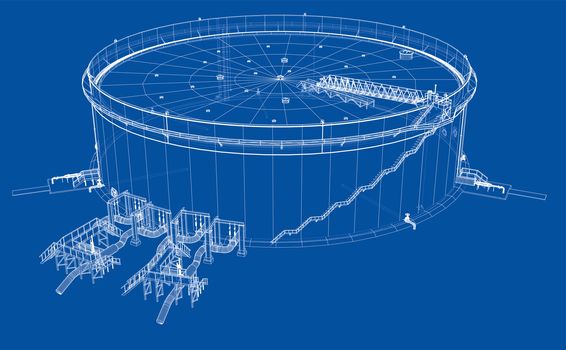 Oil storage tank. 3d illustration. Wire-frame style