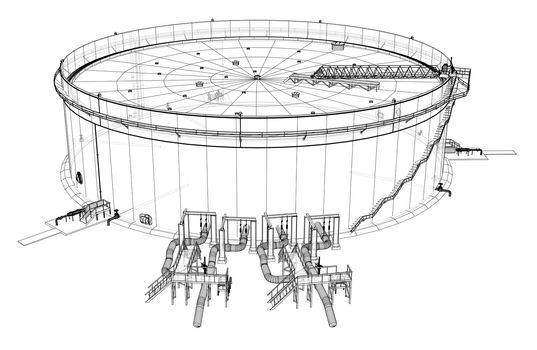 Oil storage tank. 3d illustration. Wire-frame style