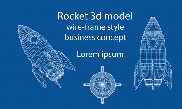 Design of a space rocket. The concept of a startup. 3d illustration