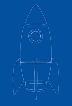 Design of a space rocket. The concept of a startup. 3d illustration