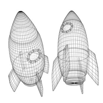 Design of a space rocket. The concept of a startup. 3d illustration