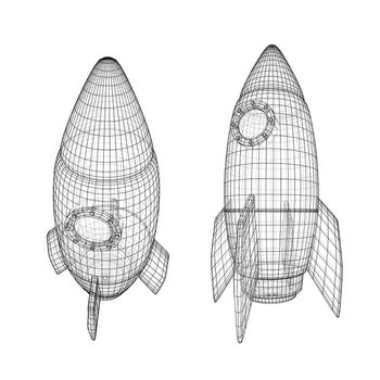 Design of a space rocket. The concept of a startup. 3d illustration