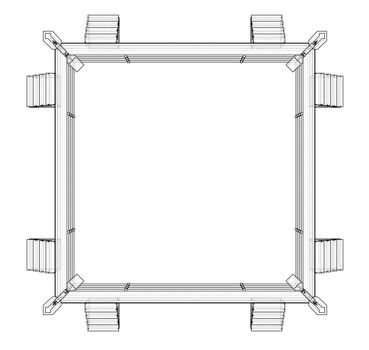 Boxing ring on white background. 3d illustration. Wire-frame style