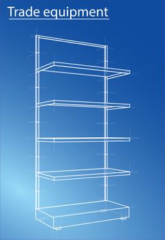 Wireframe Retail Shelves. Front View. For Your Design. Product Packing. 3D Rendering  