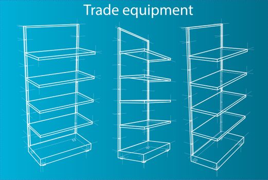 Wireframe Retail Shelves. Front View. For Your Design. Product Packing. 3D Rendering