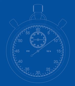 Stopwatch or timer sketch. 3d illustration. Wire-frame style