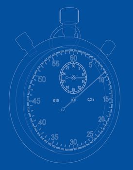 Stopwatch or timer sketch. 3d illustration. Wire-frame style