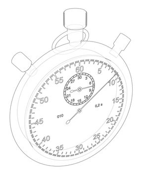 Stopwatch or timer sketch. 3d illustration. Wire-frame style