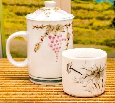 Green Tea Cups Indicating Refreshes Refreshment And Restaurant