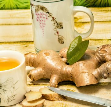 Outdoor Ginger Tea Representing Beverages Teacups And Fresh