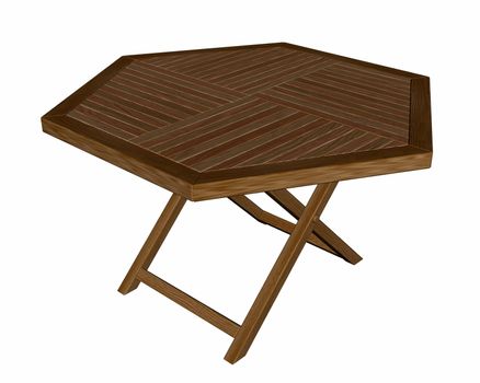 Wooden folding table isolated in white background - 3D render
