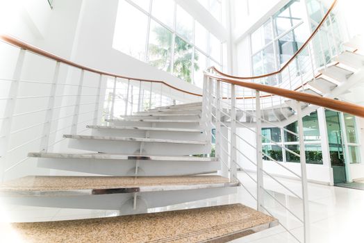 Close up and details of        modern stairs with white space.