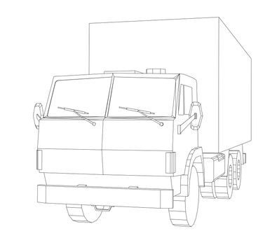 Truck with cargo container. Transportation concept. 3d illustration. Wire-frame style
