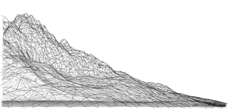 Wireframe polygonal landscape. 3D Illustration. Technology concept