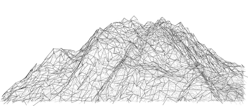 Wireframe polygonal landscape. 3D Illustration. Technology concept
