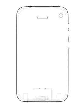 Sketch of mobile phone. 3d illustration. Wire-frame style