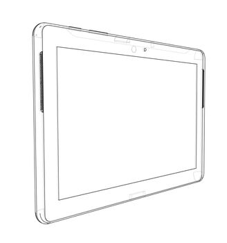 Sketch of Tablet PC. 3d illustration. Wire-frame style