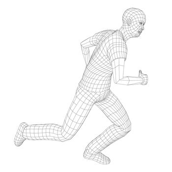 Wire frame running man. 3d illustration. Technology concept