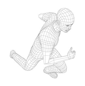 Wire frame running man. 3d illustration. Technology concept