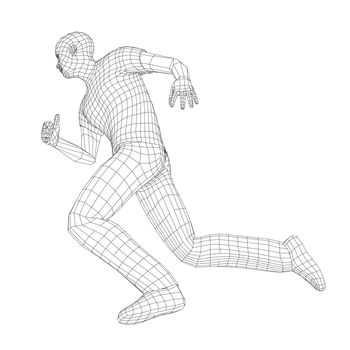 Wire frame running man. 3d illustration. Technology concept