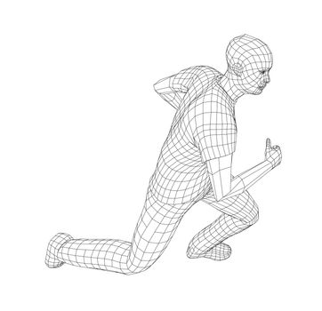 Wire frame running man. 3d illustration. Technology concept