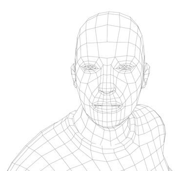 Wire frame mans head. 3d illustration. Technology concept