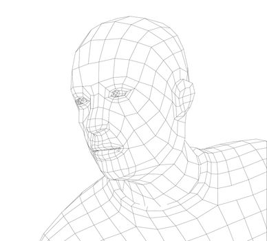 Wire frame mans head. 3d illustration. Technology concept