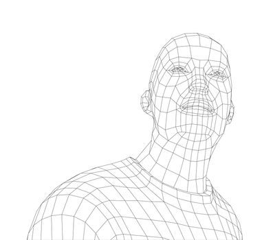 Wire frame mans head. 3d illustration. Technology concept