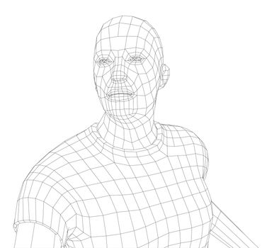 Wire frame mans head. 3d illustration. Technology concept