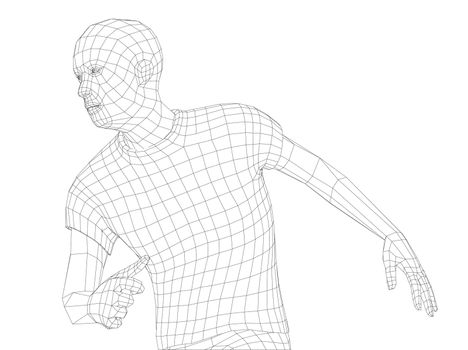 Wire frame mans head. 3d illustration. Technology concept