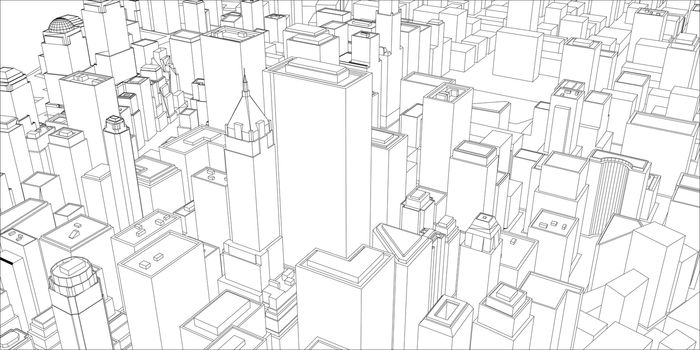 Wire-frame New York City, Blueprint Style. 3d illustration. Architecture Design Background