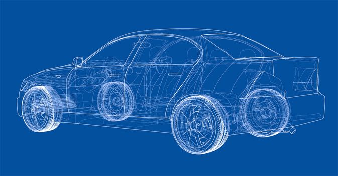 Concept car outline. 3d illustration. Wire-frame style