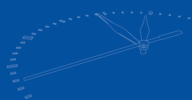 Clock face. Perspective view. 3d illustration. Wire-frame style