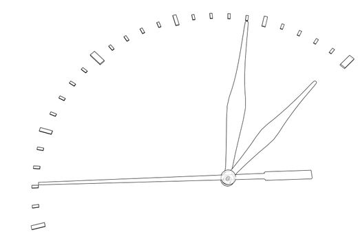 Clock face. Perspective view. 3d illustration. Wire-frame style