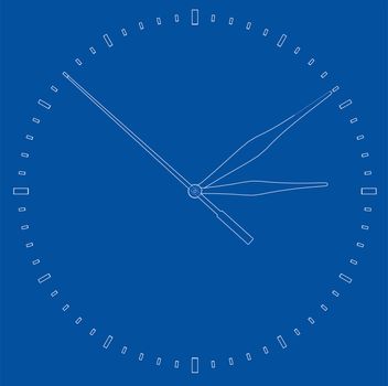 Clock face. Perspective view. 3d illustration. Wire-frame style