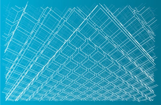 Abstract boxes background. 3D Rendering on blue background