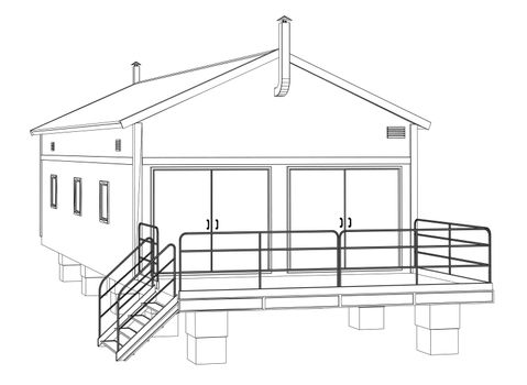 Wire-frame industrial building on the white background. 3d illustration. Wire-frame style