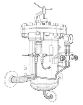 Wire-frame industrial equipment. 3d rendering on white background