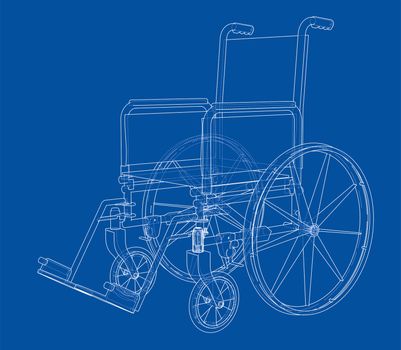 Sketch of wheelchair. 3d illustration. Wire-frame style