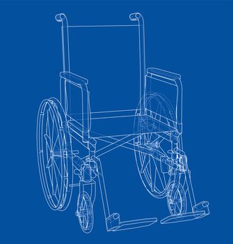 Sketch of wheelchair. 3d illustration. Wire-frame style