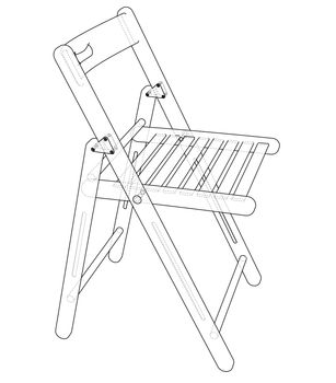 Folding chair sketch. 3d illustration. Wire-frame style